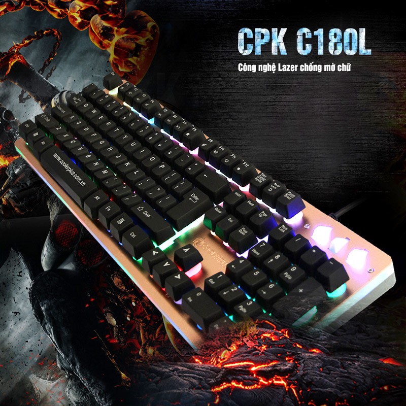 Bàn phím CoolerPlus CPK FC180L Chính hãng - Chuyên game- Full led -Chống nước toàn phần - Cổng Usb