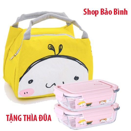 [TẶNG TÚI GIỮ NHIỆT + BỘ THÌA ĐŨA] Hộp cơm văn phòng - Hộp cơm thủy tinh giữ nhiệt hình ngộ nghĩnh đáng yêu