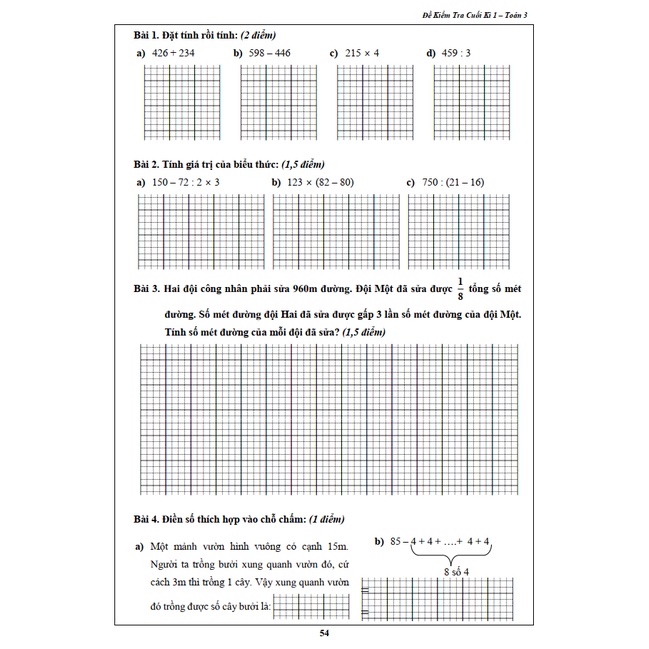 Sách - Đề Kiểm Tra Toán 3 - Học Kì 1 (1 cuốn)