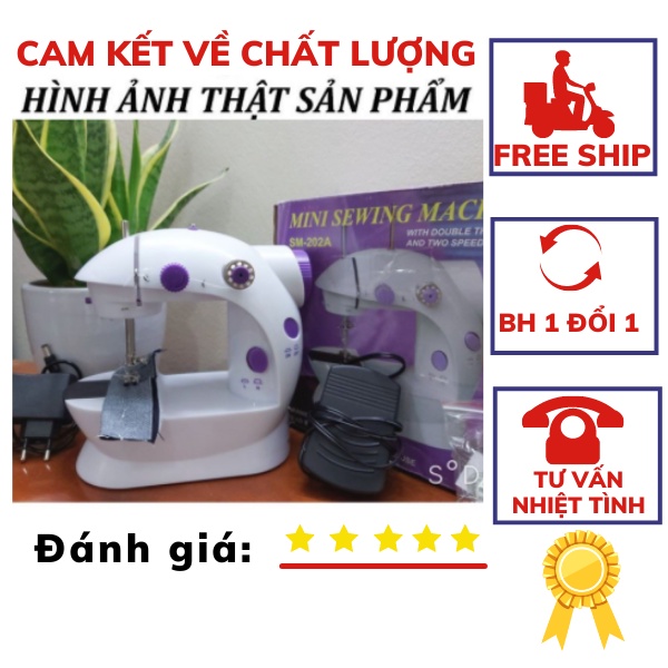 Máy May Mini Gia Đình CMD 202A Có Đèn Led và BÀN ĐẠP CHÂN (Full Phụ Kiện) - BẢO HÀNH LỖI 1 ĐỔI 1 TRONG 6 THÁNG