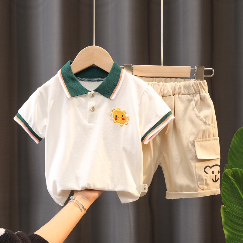 Set đồ 2 món gồm áo thun polo tay ngắn + quần short thời trang cho bé trai