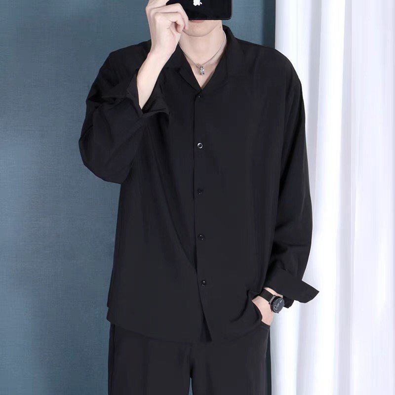 Áo Sơ Mi Rộng Tay Dài Nam Nữ Unisex Cổ Vest Nhiều Màu Sắc, Vải Lụa Mềm Mát, Không Nhăn,Thấm Hút Mồ Hôi SMVRTD Từ 40-90kg