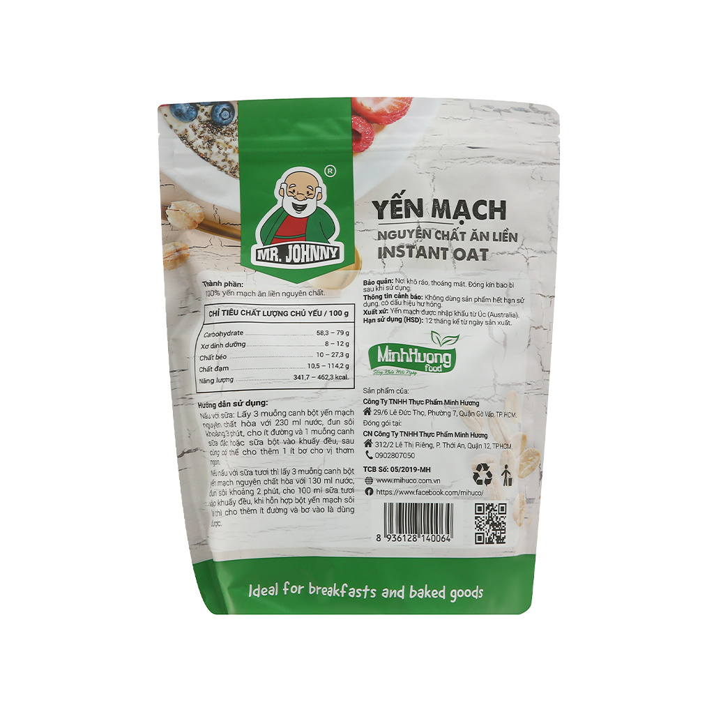 Yến mạch nguyên chất ăn liền Mr.Johnny gói 500g