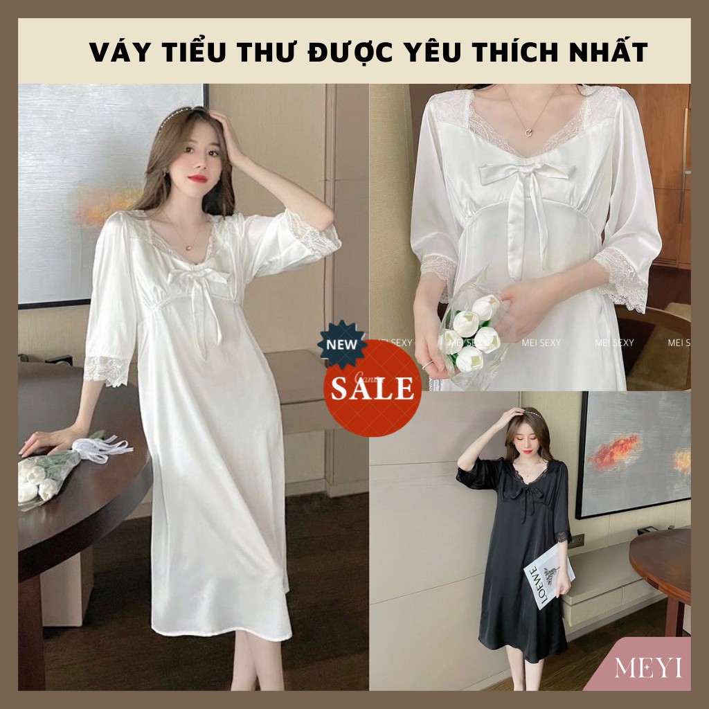 Váy ngủ lụa mặc ở nhà cho nữ, phối ren tiểu thư bánh bèo nhẹ nhàng thoải mái