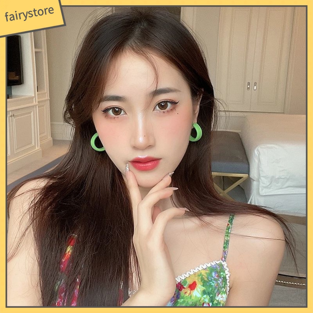 [Fairy] Bông Tai Dạng Vòng Thiết Kế Hình Học Chữ C Màu Macaron Mùa Hè Nhiều Màu Sắc