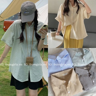 Áo sơ mi kẻ nhiều màu, áo sơ mi tay lỡ vải xốp ulzzang (ảnh thật) - SM07FG