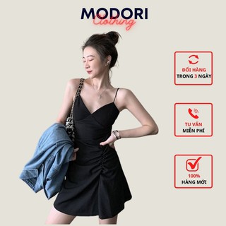 Váy 2 dây body đen nhún eo sexy chất liệu mềm mại