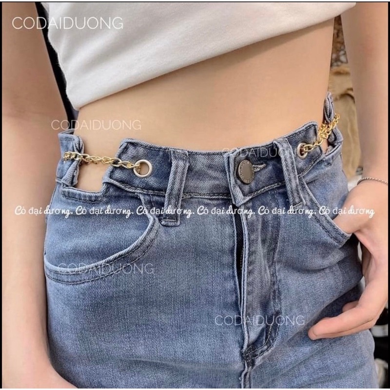 Quần jeans xuông co giãn kèm xích