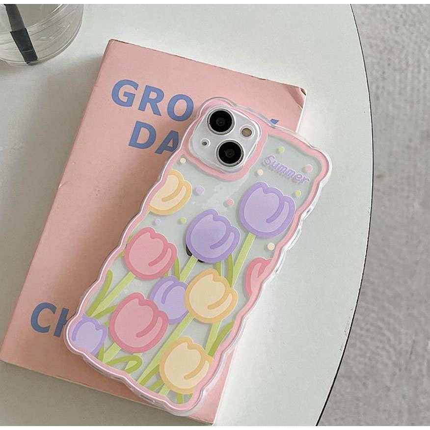 Ốp điện thoại  trong lượn sóng hoa tulip 6/6s/6plus/6splus/7/7plus/8/8plus/xs/11/12/13/14/Pro/Plus/Promax TLS32