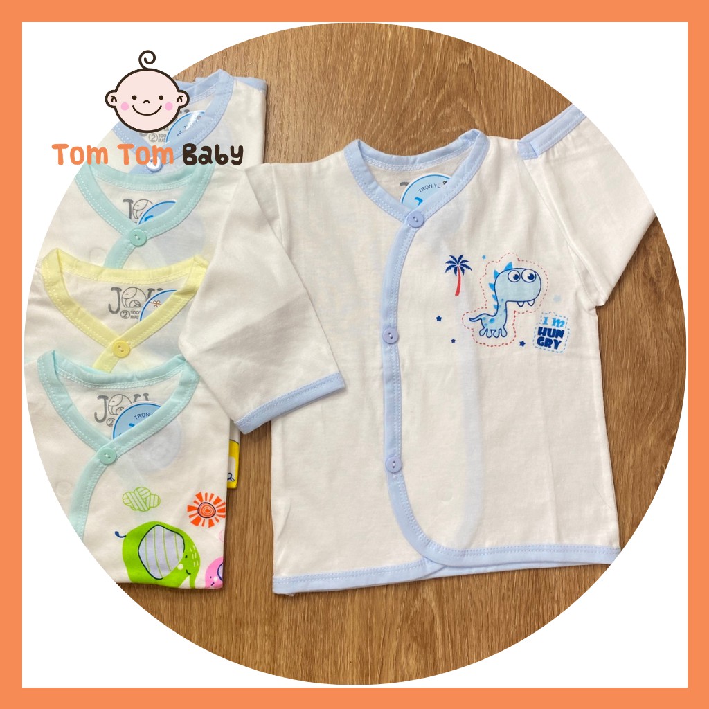 Bộ quần áo sơ sinh Tay Dài Cài Xéo Trắng JOU, chất vải cotton 100% cao cấp mềm, mịn, thoáng mát, hàng giao giống hình