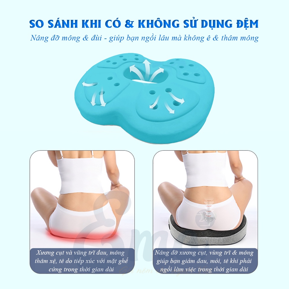 Đệm ngồi văn phòng chống trĩ, đau xương cụt cho dân văn phòng Ema thế hệ 3 - Nâng đỡ cột sống, giảm áp lực lên vùng trĩ