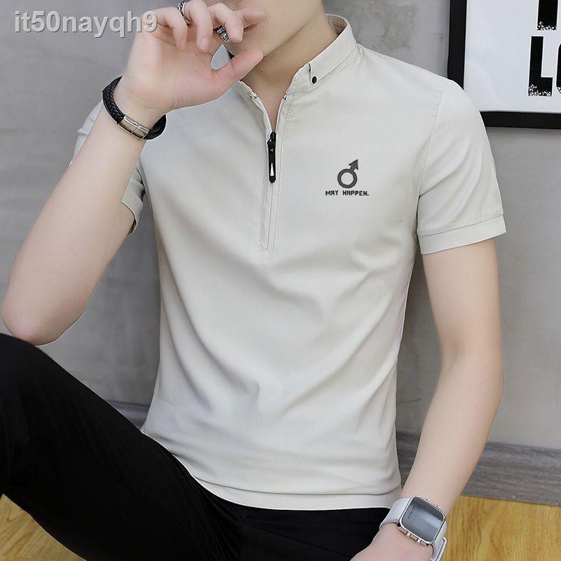 ◙POLO ngắn Tay áo thun cotton nam dây kéo mùa hè phong cách mới sơ mi cổ đứng xu hướng quần kết hợp toàn thân