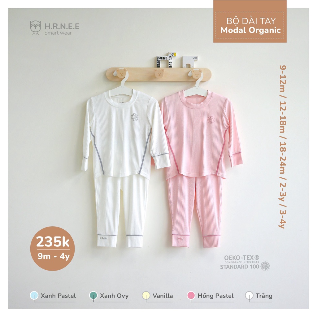 Bộ dài tay chui đầu modal Hrnee cho bé trai/bé gái