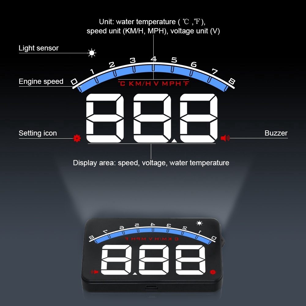 Thiết bị cảnh báo tốc độ cho xe ô tô HUD Head Up Display MPH / KMH Speed Temp