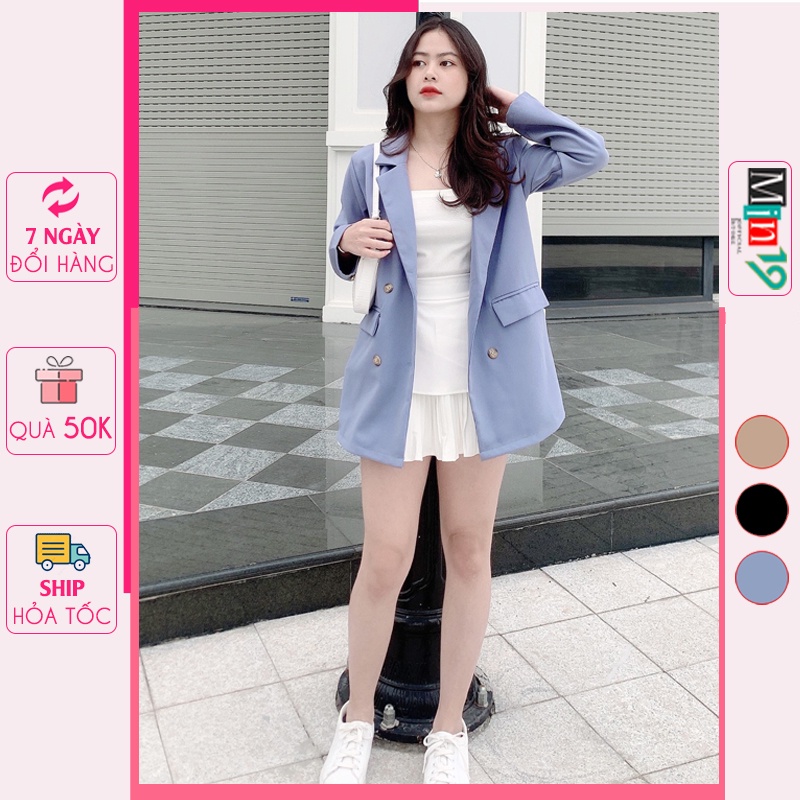 Áo vest nữ blazer công sở Hàn Quốc bigsize 1 lớp form rộng dáng dài tay dài cao cấp màu đen xanh be thời trang