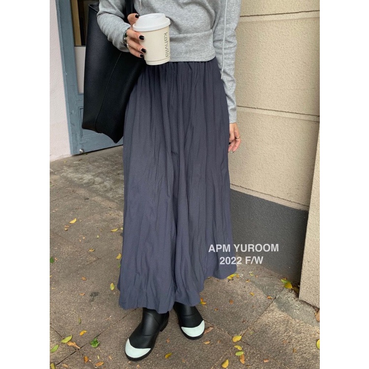 Chân váy midi SUXI lưng cao xếp ly thời trang mùa thu phong cách Hàn Quốc dành cho nữ