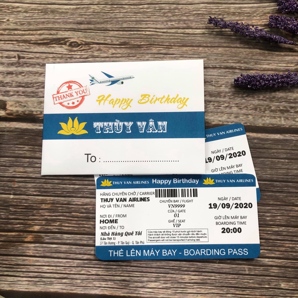 Thiệp sinh nhật_ vé máy bay hanmade