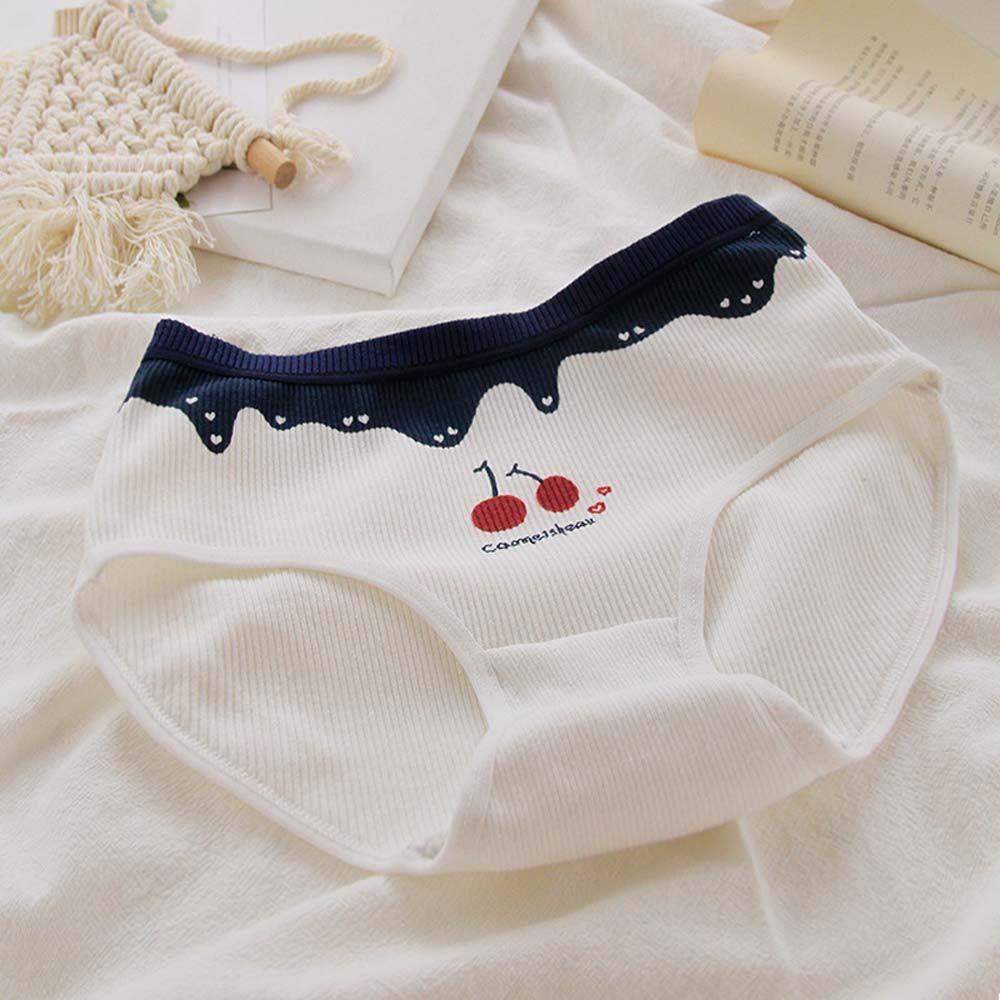 OCEANMAP Quần Lót Thoáng Khí Lưng Vừa In Họa Tiết Trái Tim Hoạt Hình Phong Cách Retro Cho Nữ