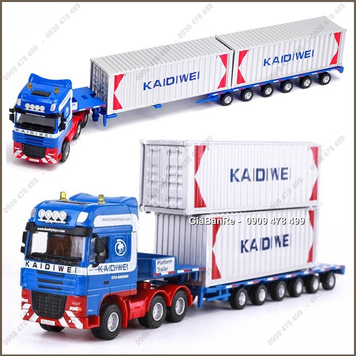 Mô Hình Kim Loại Xe Tải Hạng Nặng Chở 2 Container 40 Feet Tỉ Lệ 1:50 - Kdw - 9917