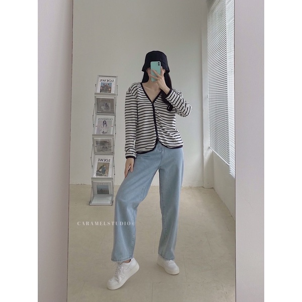 Áo cardigan sọc, viền đen