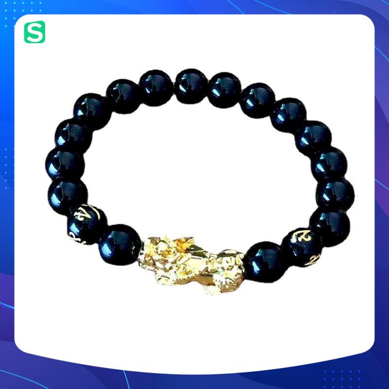 Vòng tay Tỳ Hưu hạt tròn mạ vàng,mang lại may mắn,tài lộc,Hạt đen đều, tròn,phát tài