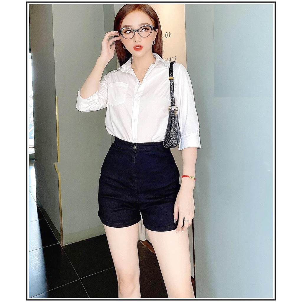 Quần short jean nữ đai trơn ( chất giãn ) kiểu không có túi trước tôn dáng chuẩn 7s2/10-145
