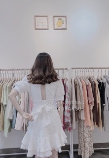 Váy trắng tay bồng phối ren