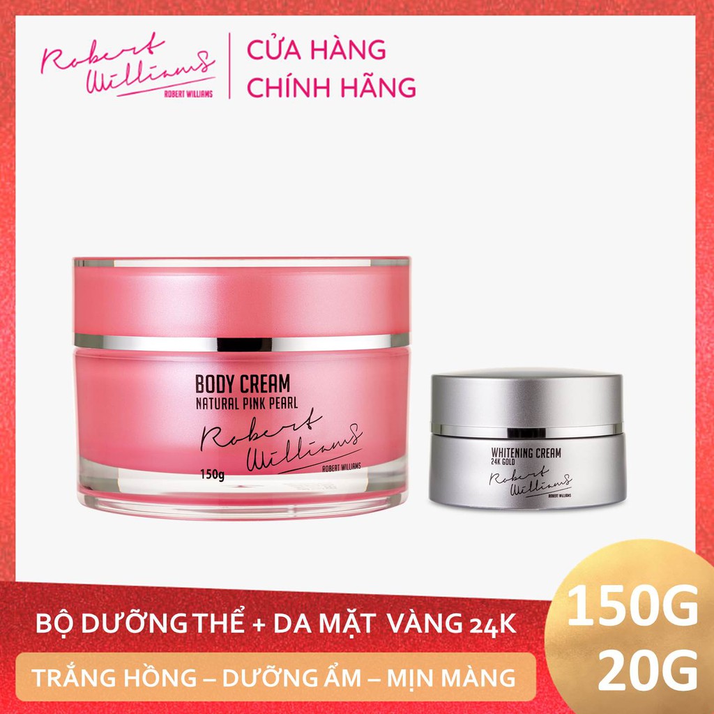 Bộ sản phẩm ROBERT WILLIAMS dưỡng da mặt trắng sáng Vàng 24K 20g và Dưỡng thể mịn màng căng mướt 150g | BigBuy360 - bigbuy360.vn