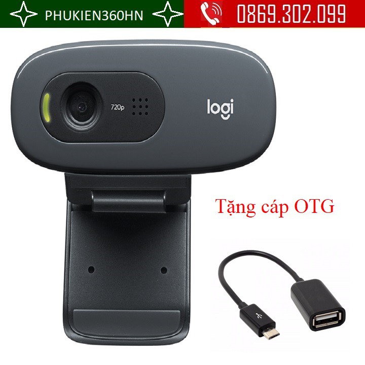 Webcam Logitech C270 Livetream cho máy tính PC, Laptop, Học online + Tặng cáp OTG cho điện thoại