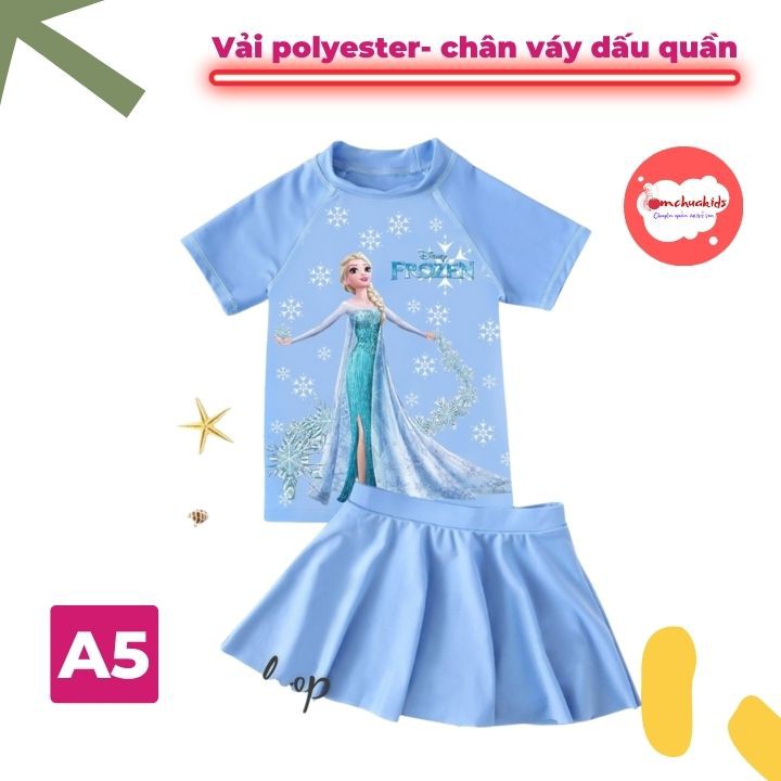 Đồ bơi bé gái tay ngắn hình elsa 11-40kg, quần giả váy tạo cảm giác tự tin- thoải mái - Tomchuakids