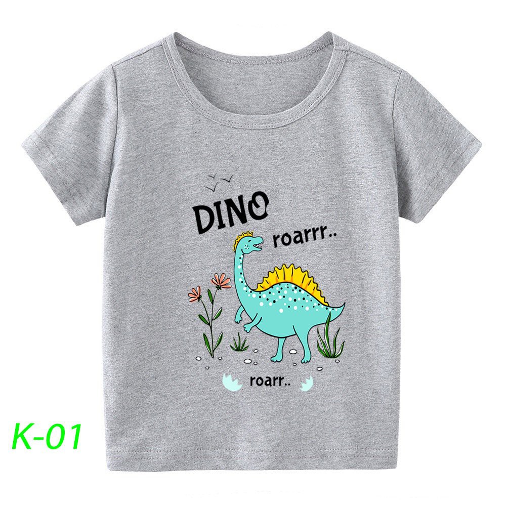 Áo thun đi chơi cộc tay cho bé in Con Khủng Long K-01