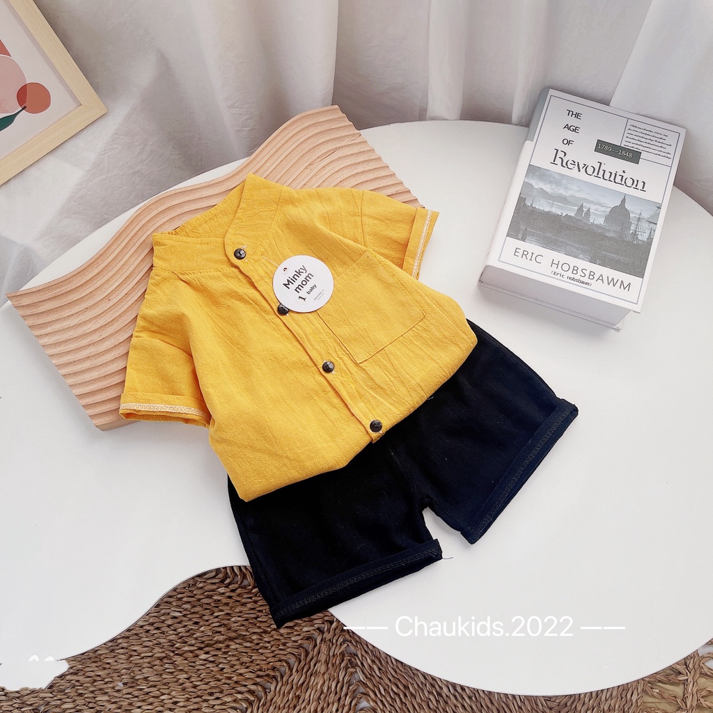 [SALE] Set Bộ Bé Trai Vải Thô Mềm Mát Cổ Tàu Túi Ngực, Bộ Quần Áo Cho Bé Mặc Đi Học, Đi Chơi CK27