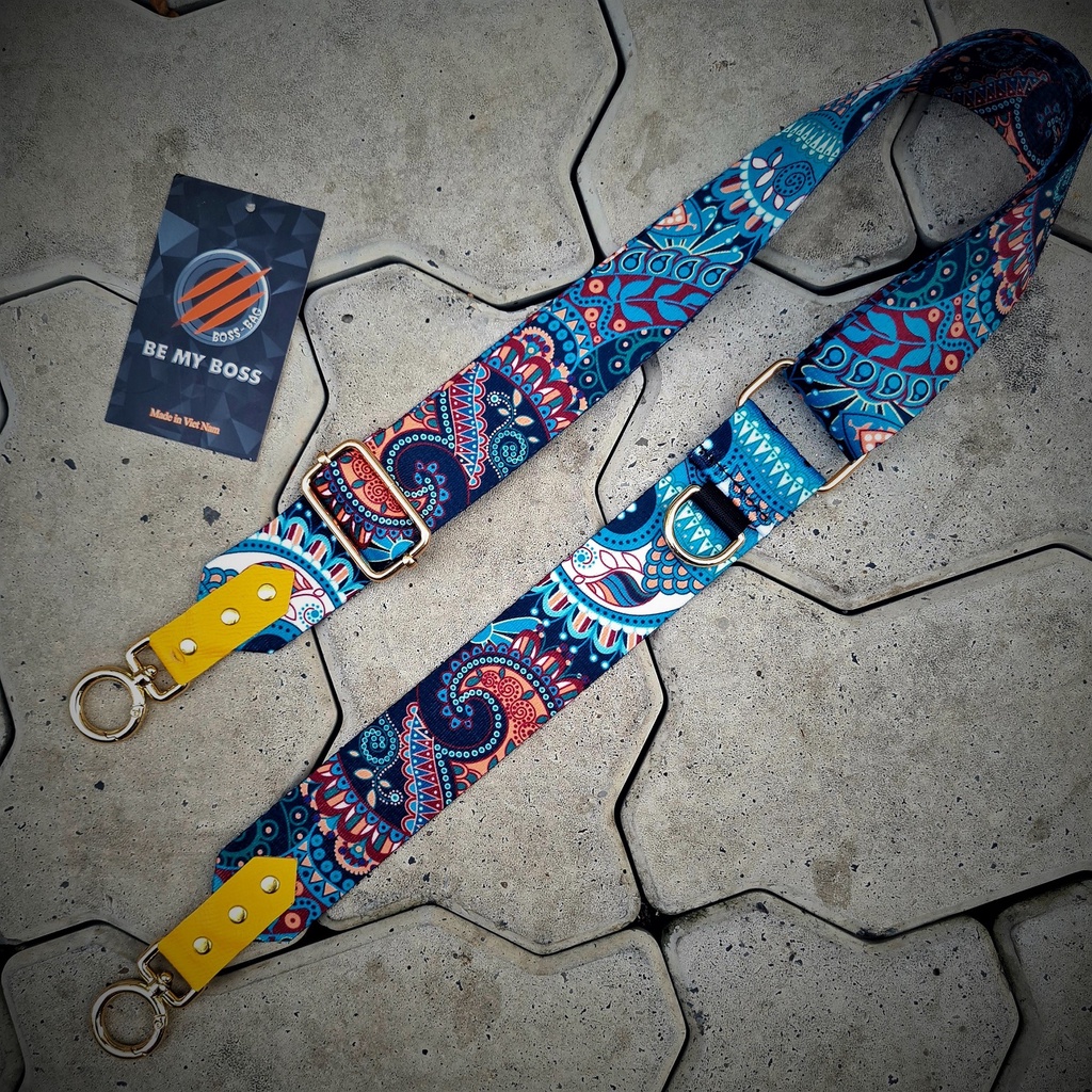 [CAO CẤP] Dây Đeo Chéo Poly túi xách thổ cẩm hoa văn xanh Style 2