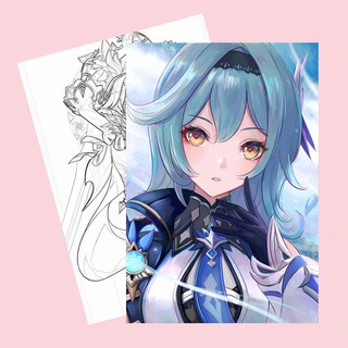 Tranh tô màu nhân vật GENSHIN IMPACT giấy 65gsm bản thảo phác họa game anime chibi xinh xắn
