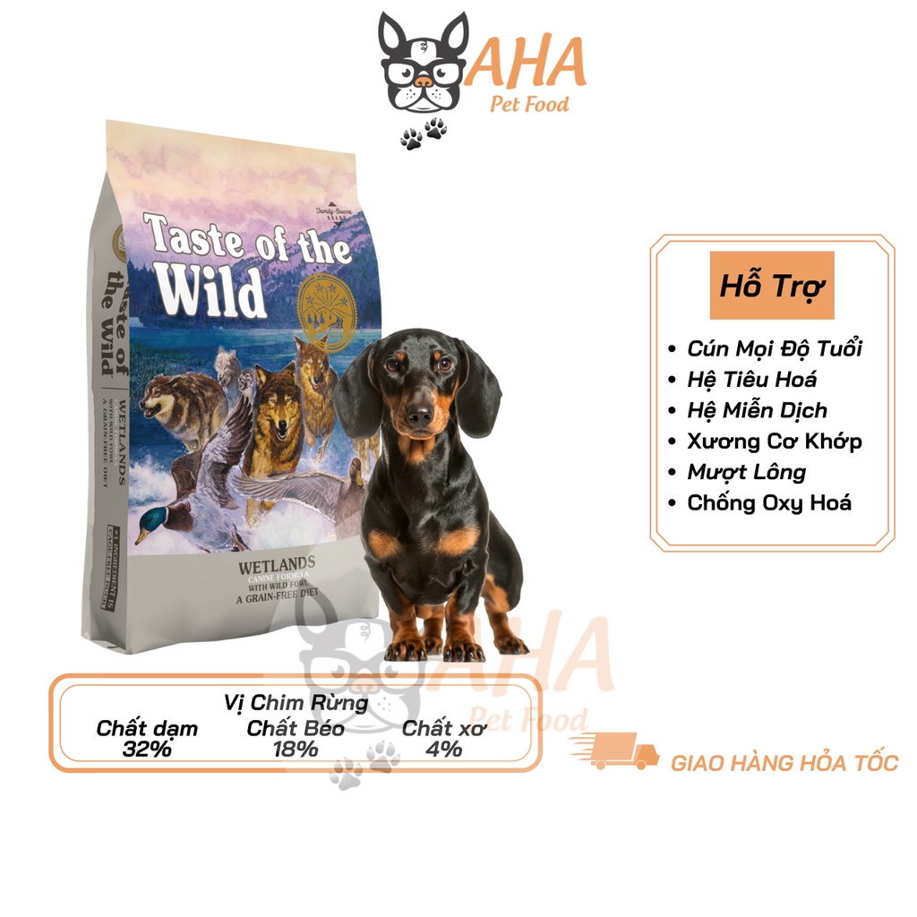 Thức Ăn Cho Chó Lạp Xưởng, Taste Of The Wild Bao 500g - Thức Ăn Cho Chó, Vị Thịt Chim Rừng, Trái Cây Rau Củ Quả
