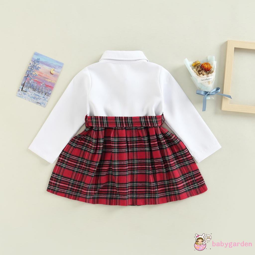 Đầm Chữ A Tay Dài Cổ Bẻ In Họa Tiết Caro Phối Thắt Lưng Thời Trang Mùa Xuân Cho Bé Gái 6 Tháng-5 Tuổi