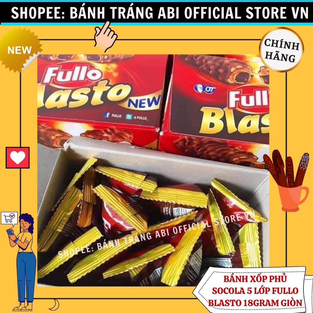 Hộp 15 cây-Bánh xốp ống socola 5 lớp giòn Fullo Blasto-Hàng nhập Indonesia-270g