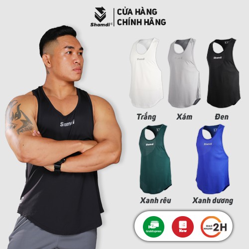 Áo tank top nam Shamdi đồ thun tập gym co giãn bốn chiều, vải poly-drop, form gym-pro 1045