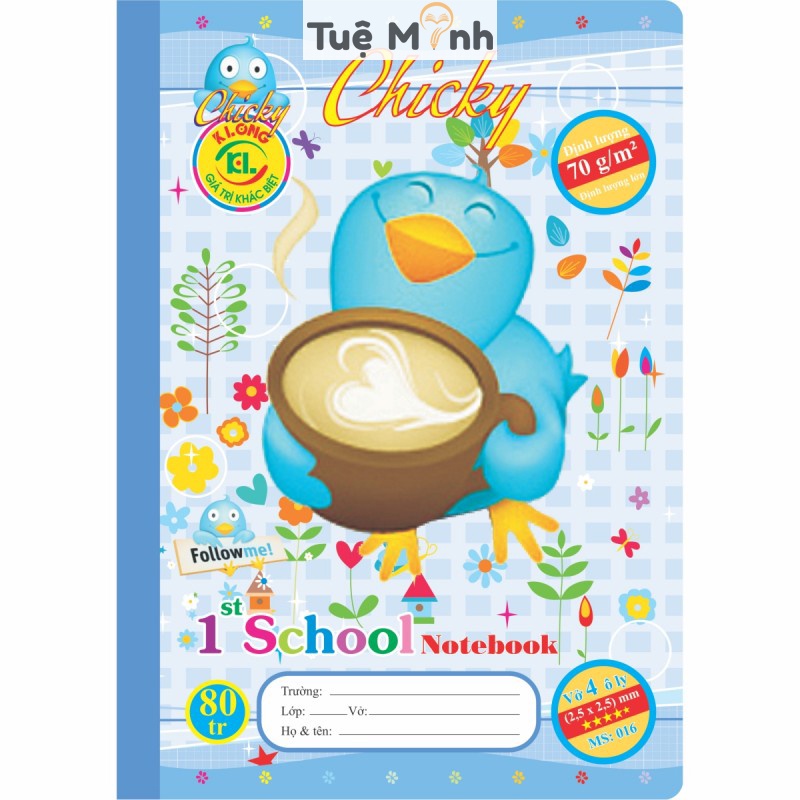 Vở 4 ô ly 80 trang VPP Tuệ Minh B5 Klong Chicky MS 016 tập sổ viết cho bé cấp 1 chất lượng