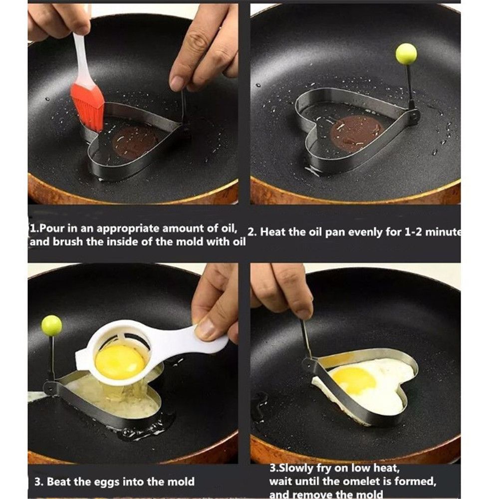 Khuôn Chiên Trứng Hình Tròn / Ngôi Sao / Trái Tim Bằng Thép Không Gỉ