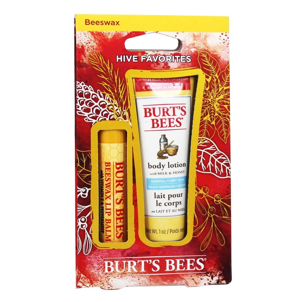Hộp Son Dưỡng Môi Vitamin E Bạc Hà Và Body Lotion Dưỡng Da Toàn Thân Sữa Mật Ong BURTS BEE Hive Favorites Gift Set