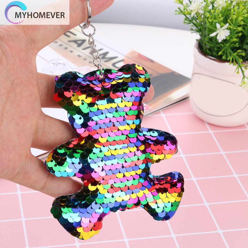 Móc Khóa Hình Gấu Đính Kim Tuyến Lấp Lánh Dễ Thương Cho Nữ