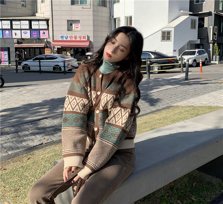 Áo len nữ Cardigan Vải Len Giữ Ấm Kiểu Retro Thời Trang Mùa Đông