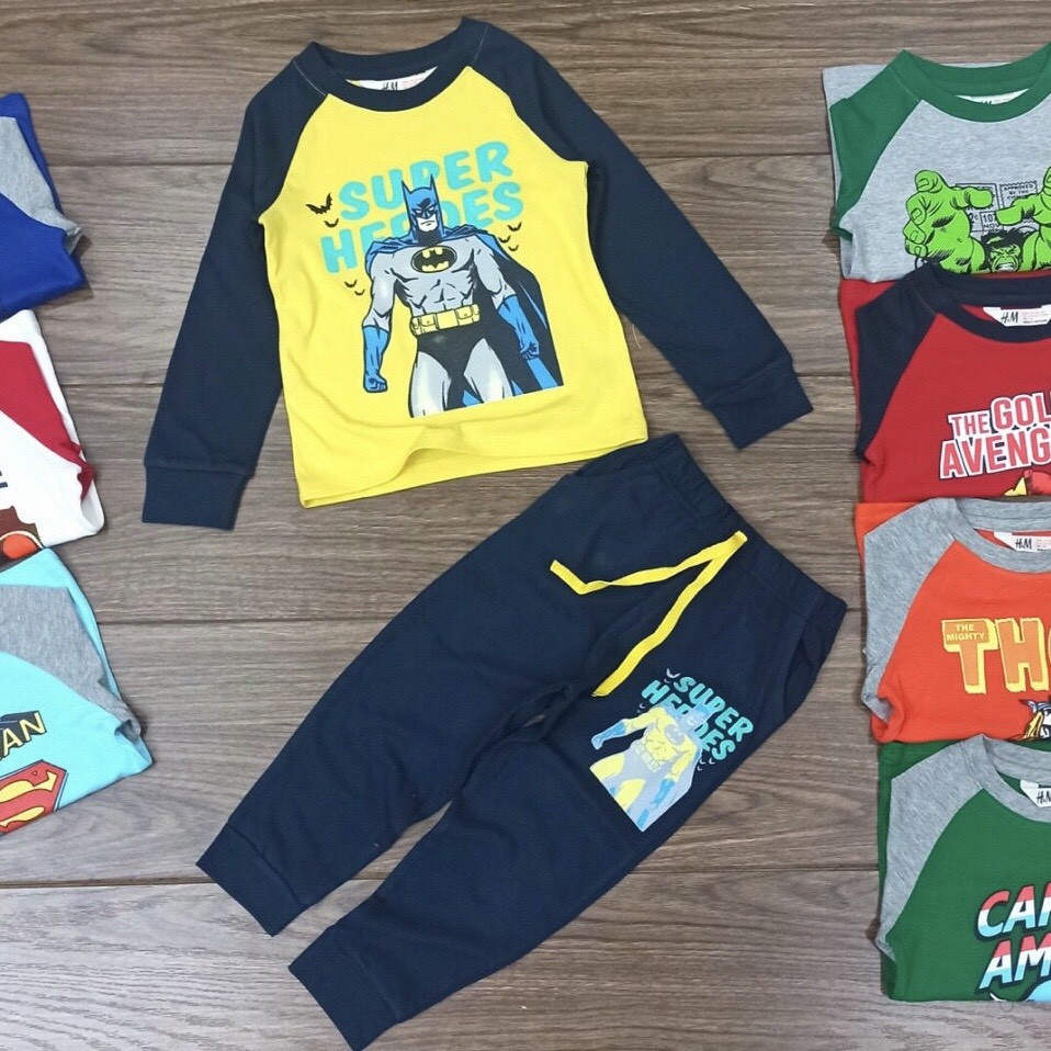 Bộ quần áo cotton dài tay xuất dư cỡ lớn hàng vnxk cho bé trai