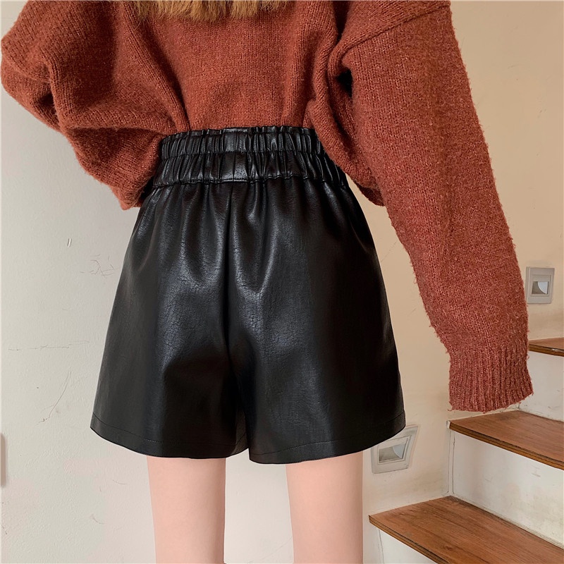 Sale 68% Quần Short Da Lưng Cao Ống Rộng Thời Trang Thu Đông Cho Nữ, black,S Giá gốc 423000đ - 10M20