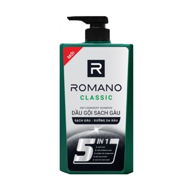Dầu gội sạch gàu dưỡng da đầu Romano Classic 5 in1 650g