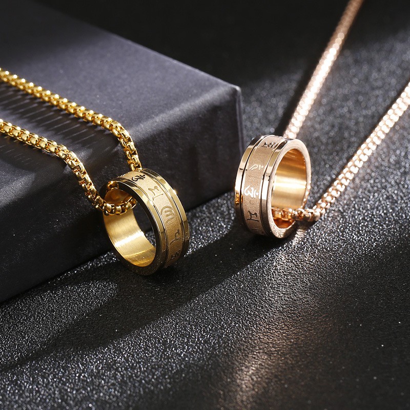 Vòng cổ mặt dây chuyền nhẫn thép titan đơn giản thời trang nam và nữ-Trang sức phong cách phật giáo