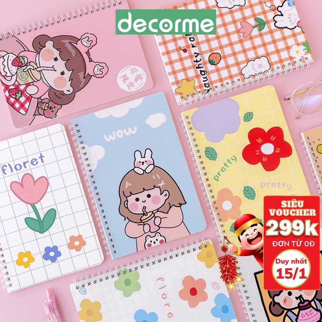 Số lò xo gáy xoắn hoạt hình cute A5 DecorMe Sổ tay kẻ ngang 120 trang theo chủ đề nhiều màu sắc dễ thương DTB