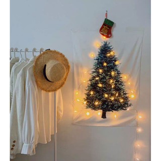 Tranh vải cây thông Bắc Âu (Tặng kèm đèn dây và móc treo) [Mici Decor]