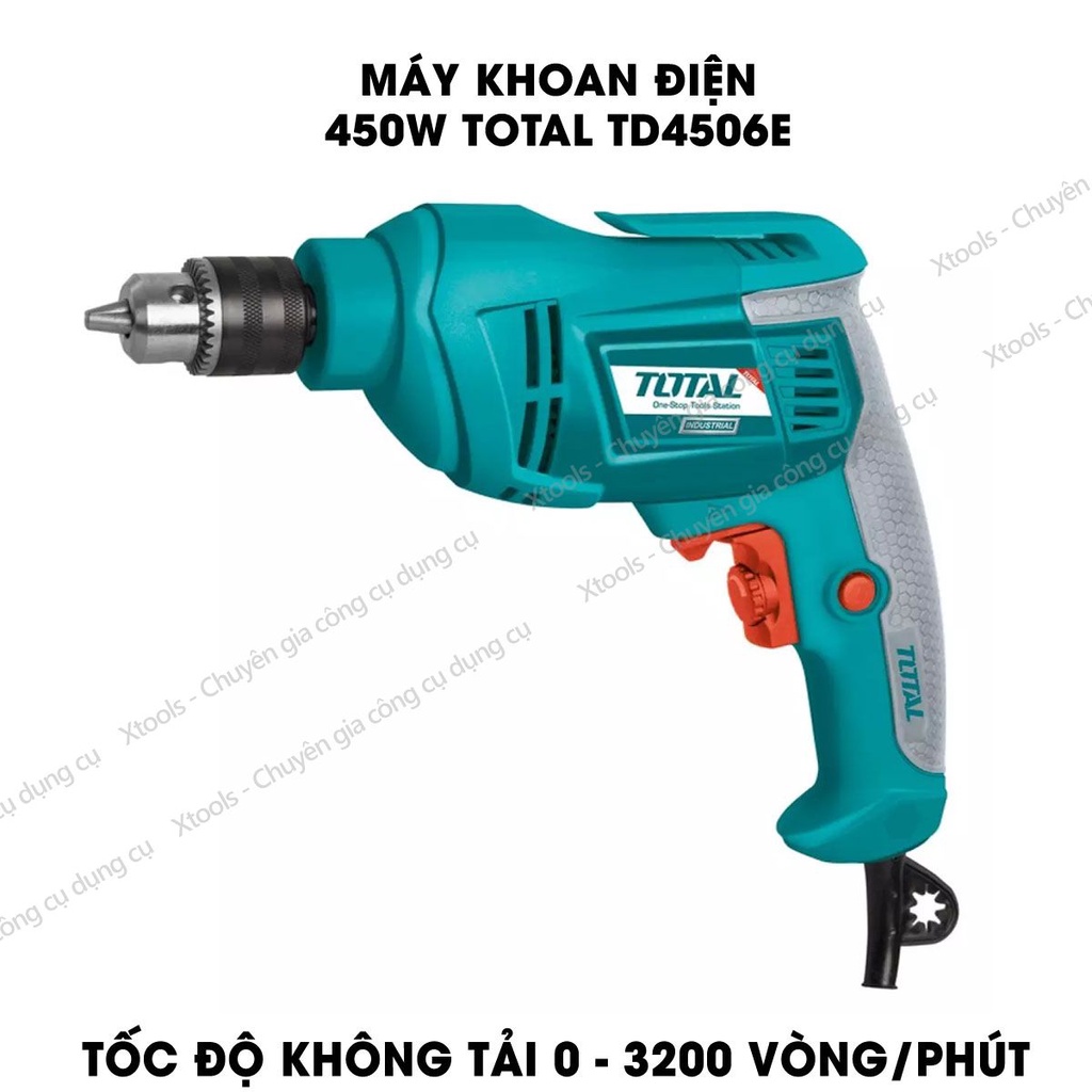 Máy khoan cầm tay TOTAL TD4506E công suất 450w, tốc độ 3200rpm, đầu khoan 6.5mm, khả năng khoan sắt 6mm, khoan gỗ 20mm,